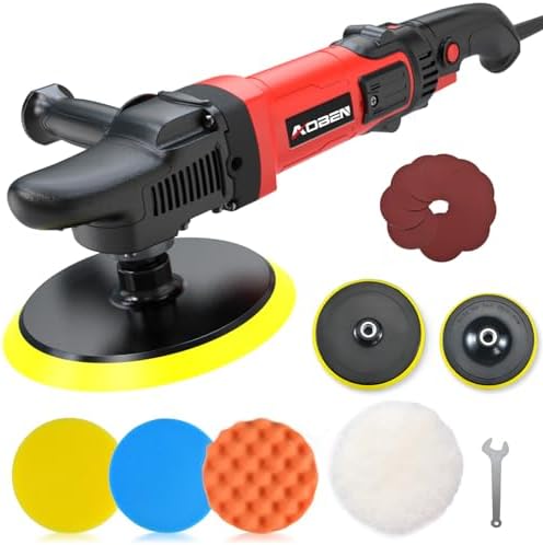 AOBEN 6/7 inch Buffer Polisher,Rotary Car Buffer,1600W Car Polisher Waxer Kit with 6 Variable Speed 1000-3500RPM & 4 Polishing Pads,Detachable Handle for Car Polishing and Waxing