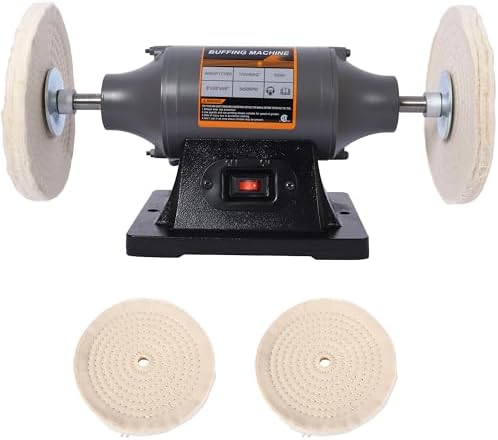 8" Electric Polisher Benchtop Buffer Grinder,Polishing Machine Includes 4PCS 80Ply Thic Buffing Wheels,Ideal Bench Grinder Buffer Polisher for Polishing Metal,Jewelry,Knives,Wood,Jade (Gray, 8")