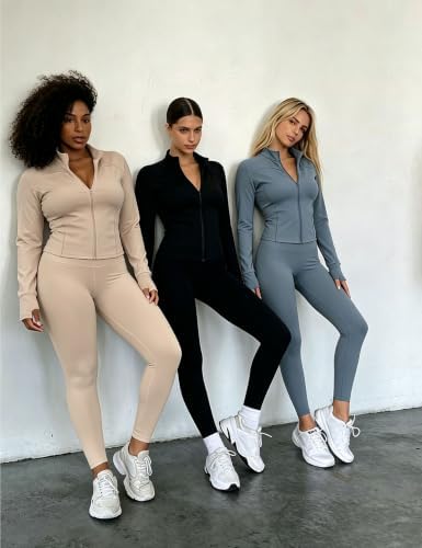 UOUA Womens Workout Set 2 Piece Outfit Bodycon Gym Tracksuit