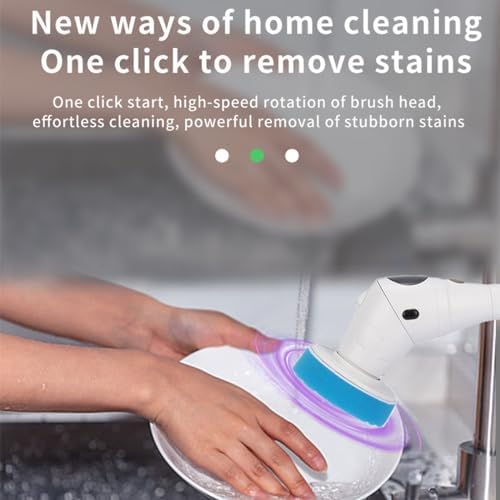 Taoke Electric Scrubber Brushes, 8 Replaceable Cleaning Heads & Adjustable Handle, 3 Speeds, with Night Light and LED Display, Bathroom Grout Floor Wall Sink Scrubber