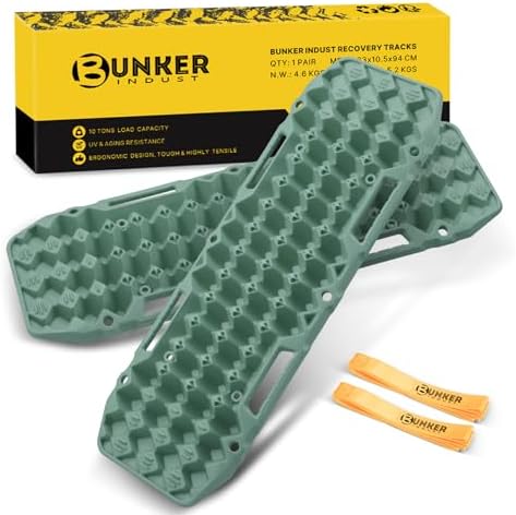 BUNKER INDUST Off-Road Traction Boards, Pair Recovery Tracks Traction Mat for Jeep Mud, Sand, Snow Traction Pads-Green Emergency Tire Traction Device