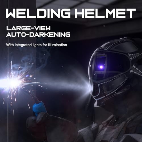 ANDELI Welding Helmet with Respirator,99.95% PAPR Filtration Efficiency Panoramic 180° Large Viewing Powered Air Purifying Respirator Auto Darkening Welding Helmet with Light