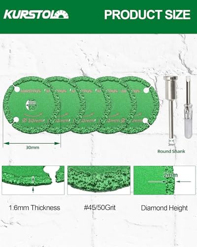Diamond Rotary Tool Cut-Off Wheels - 5pcs 1-3/16 Inch(30mm) Metal Cutting disc for Rotary Tool Accessories with 1pc 1/8” Mandrel for Metal, Iron Pipe, Iron Sheet, Bolts, Screws