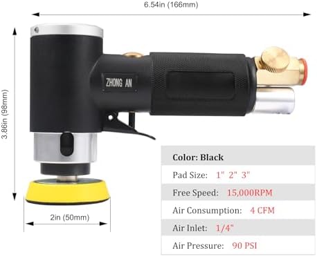 1'' 2'' 3'' Mini Orbital Sander Set Air Random Sander High Speed Pneumatic Sanders for Auto Body Work with 18 Polishing Sponge & Wool Pads, 30 Sandpapers(BLACK)