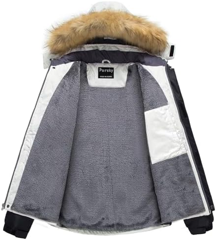 Pursky Men's Waterproof Ski Jacket Winter Snow Coats Fur Hooded Raincoats Parka
