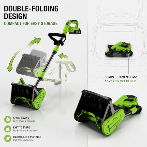 14" Cordless Snow Shovel w/ 2 Batteries, 830W Electric Snow Blower