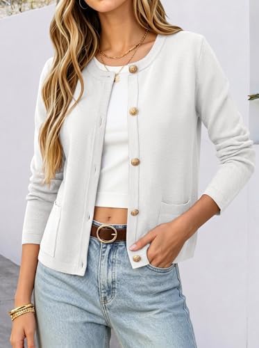 ANRABESS Women's Button Down Cropped Striped Cardigan Sweaters