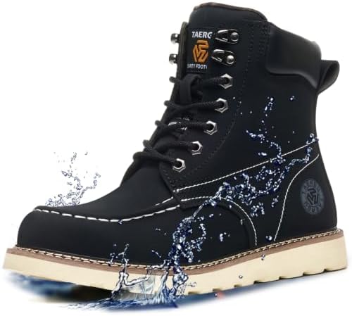 Steel Toe Boots for Men-6 Inch Moc Toe Safety Work Boots Non-Slip Resistant Indestructible Construction Western Boot Mens Steel Toes Shoes