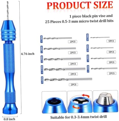 HOMSFOU 76pcs Mini Drill Bit Set Swivel Pin Vise for Woodworking Jewelry Making and Compact and Lightweight Hand Tool for Projects