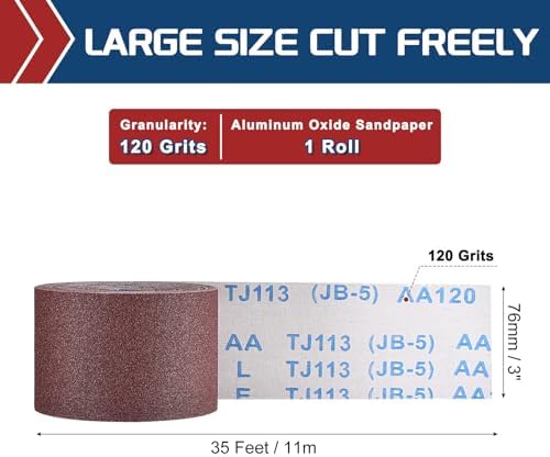 Sandpaper Roll 3Inch 35FT 120Grit Aluminum Oxide Emery Cloth Roll