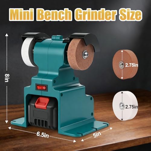 GLXX Mini Bench Grinder with 2 Wheels 250W Electric Multi Functional Bench Grinder 0-6000 RPM Heavy Duty Pure Copper Motor for Workshop Home Garage Metalworking Polishing Rust Removal (Blue)