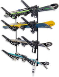 StoreYourBoard Ski Rack Wall Mount, Horizontal Ski Storage Rack for Garage, 4-Level Ski Wall Mount with Padded Arms, Ski Pole Holder, Ski Holders for Wall, Winter Gear Organizer, Black, Holds 100 lbs