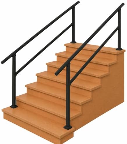 Hand Rails for Outdoor Steps，Stair Handrail & Indoor Stair Railing Kit，Railings for Outdoor Steps for Fence & Outdoor Steps (2, Black-Straight, 5 Step)