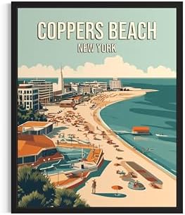 Coppers Beach New York Wall Art Print Poster, US Vintage Retro Beach Scenery Posters Prints for Restroom Home Picture Painting Artwork Gallery 219 (Coppers Beach New York, 24 x 36 inches, Unframed)