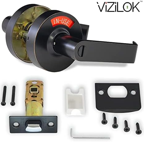 VIZILOK ADA Compliant, Single Egress Indicator Privacy Lock C5FA-R Durable ANSI Grade 2 Comp Commercial Right Handed Non Reversible in-Use or Vacant Push Button Lever - Oil Rubbed Bronze