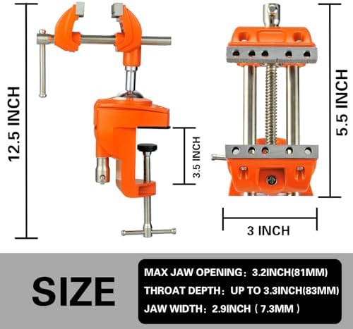 MAXMAN Clamp Bench Vise, 360° Cast Steel Swivel Base, Woodworking for DIY