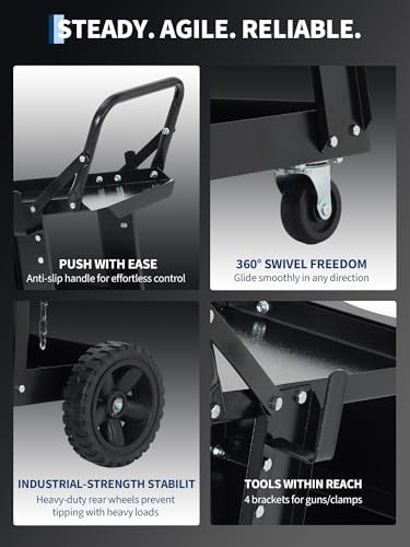 Garvee 3 Tier Welding Cart, Heavy Duty Welder Cart with 360° Swivel Wheels, Tank Storage Safety Chains, Rolling MIG Welder Cart for TIG, ARC, MMA, Plasma Cutter Welding Machine, Black
