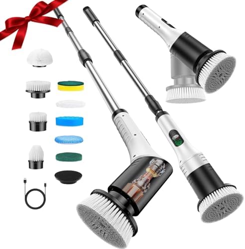 Electric Cleaning Brush, 9 in 1 Electric Brush with Interchangeable Drill Brush Heads, 2000mAh, Electric Clean Brush with Adjustable Handle, for Bathroom, Kitchen, Floor, Cordless