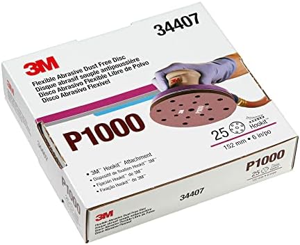 AMAPR 3M Hookit Flexible Abrasive Disc 34407, 6 in, 1000+ Grade, 25 Pack, Primer Sanding, E-coat Sanding, Blending