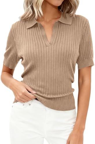 PRETTYGARDEN Women's Short Sleeve Sweater Polo Shirts