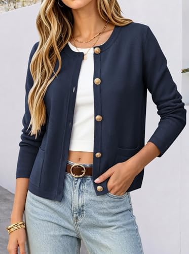 ANRABESS Women's Button Down Cropped Striped Cardigan Sweaters