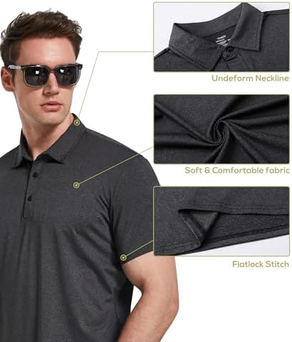 5 Pack Men's Polo Shirts Short Sleeve Golf T Shirt Performance Casual