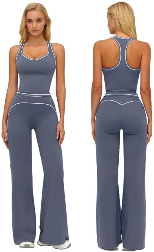 ABOCIW Two Piece Workout Sets for Women Racerback Tank Top Matching High Waist Wide Leg Yoga Pants Pilates Outfits