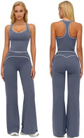ABOCIW Two Piece Workout Sets for Women Racerback Tank Top Matching High Waist Wide Leg Yoga Pants Pilates Outfits