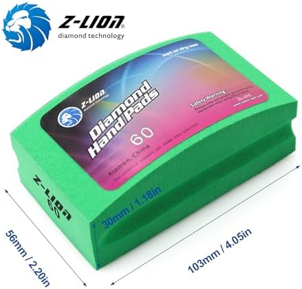 Z-lion Electroplated Diamond Polishing Hand Pads Arc Shape Back Grits 60 for Glass Stone Concrete Granite Marble-Set of 4 Pcs