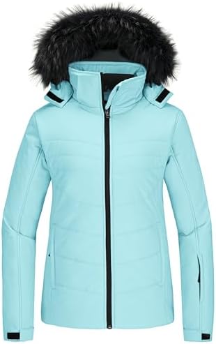 Skieer Women's Ski Jacket Waterproof Warm Puffer Thick Hooded Winter Coat