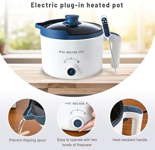 KQU Wax Melting Pot with Thermometer, Electric Wax Melter for Candle Making with Spout 1.5Qt, Small Double Boiler Pot Set for Beginner Adults