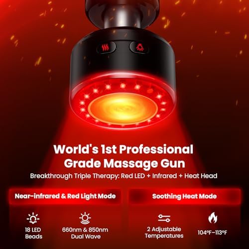 BOB AND BRAD D6 Ultra Massage Gun with Infrared Light, Deep Tissue Percussion with 16mm Amplitude, Professional Muscle Massager for Athletes, Electric Handheld Massager