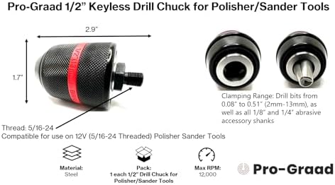 5/16-24 Adapters for Orbital/DA & 12V Cordless Polisher Sander Tools (1/2" Keyless Drill Chuck)