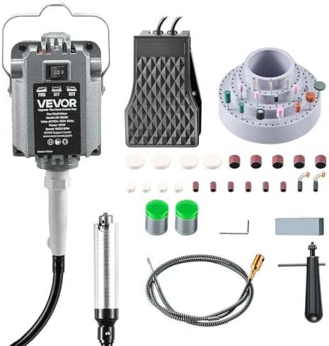 VEVOR Flex Shaft Grinder, 125W 18000RPM Electric Flex Shaft Rotary Tool, Foot-Pedal Control Hanging Carver Grinder with 112PCS Accessory Kit for Sanding Buffing Polishing Cutting