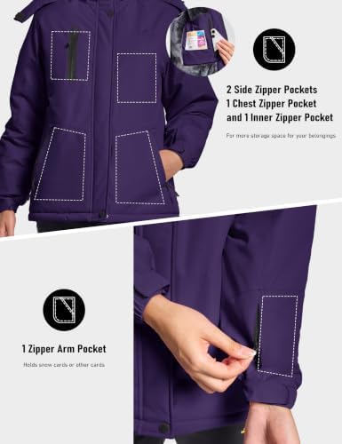 MAGCOMSEN Womens Winter Coats Waterproof Ski Snow Warm Fleece Rain Jacket