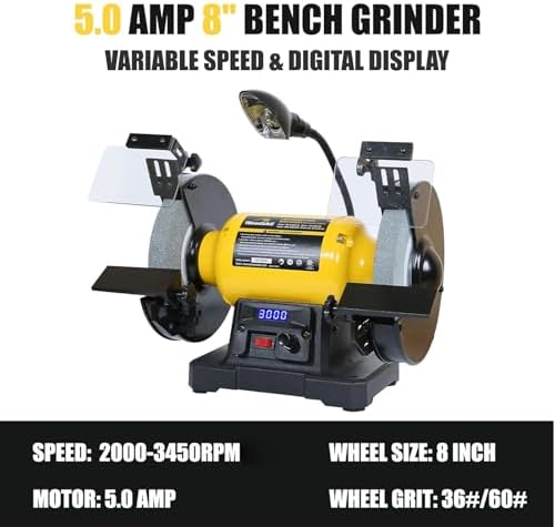 Woodskil Digital Display 8" Variable Speed Bench Grinder for Knife,3/4HP,5A