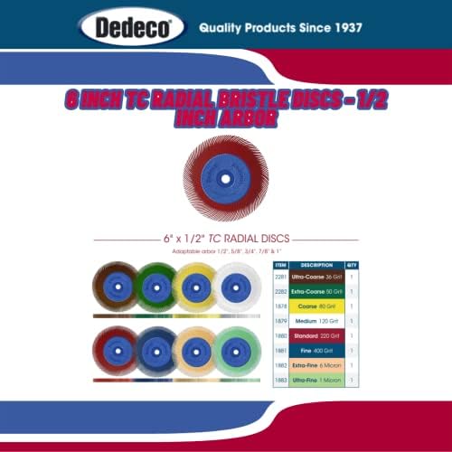 Dedeco Sunburst Radial Bristle Disc 1 Pack - 6 1/2" Curved - 1/2" Arbor - Red 220 Grit (Standard) - Aluminum Oxide for Polishing & Finishing