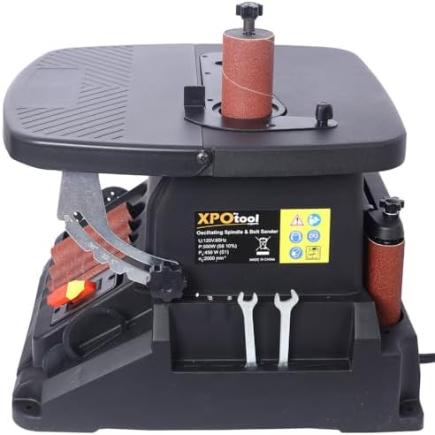 Oscillating Spindle Sander, 2-in-1 Belt and Spindle Sander with 500W Motor, 0-45° Tilting Table, 5 Sanding Sleeves and 4" x 24" Sanding Belt, Benchtop Woodworking Sander with Dust Collection