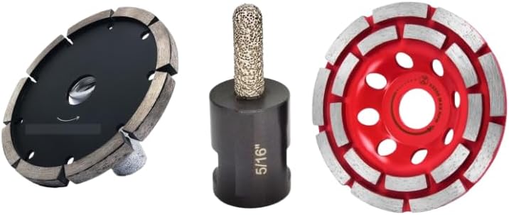 7" Diamond Tuck Point Blade (1/4") + 7-INCH Double Row Grinding Cup Wheel + 8mm Diamond Raking Bit Combo Set – Concrete, Brick, Mortar Cutting & Grinding Tools