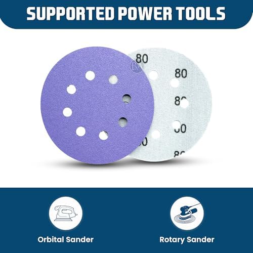Benchmark Abrasives 5 Inch Sanding Discs Hook and Loop, Ceramic 8 Holes Adhesive Sandpaper for Surface Blending, Automotive - Orbital Sander Sandpaper (50 Discs) (Mixed Low Grits)