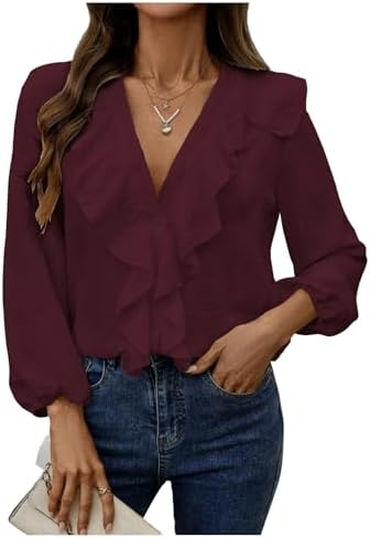 GORGLITTER Women's Ruffled Top Blouses Dressy Business Casual Outfits