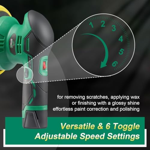 BATOCA S3 Cordless Car Buffer Polisher - 2pcs 11.1V Lithium-ion Rechargeable Battery Powered Brushless Polisher with 6 Variable Speed, DA Orbital Buffer for Car Detailing, Polishing, Waxing