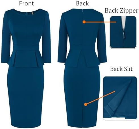 VFSHOW Womens Work Business Office Front Zipper Peplum Church Sheath Dress