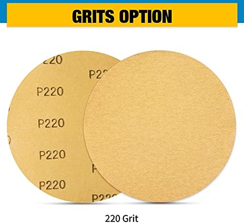 S SATC 300 PCS 6 Inch PSA Sanding Discs 220 Grit Premium Gold Aluminum Oxide Sticky-Back Sandpaper Roll for DA Sanders Ideal for Auto Woodworking Metal Polishing
