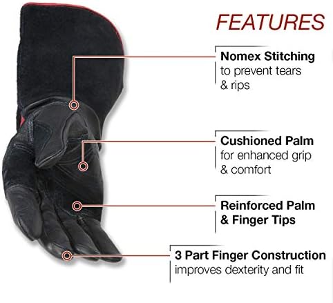 Lincoln Electric Premium Leather MIG Stick Welding Gloves | Heat Resistance & Dexterity| XL | K2980-XL, Black, Red