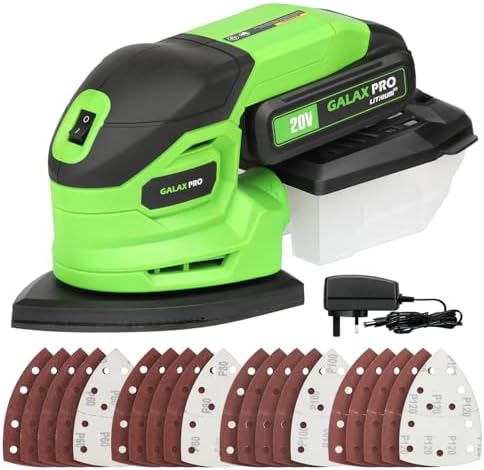 GALAX PRO 20V Cordless Detail Sander 2.0Ah Battery, 20 Pcs Sandpapers