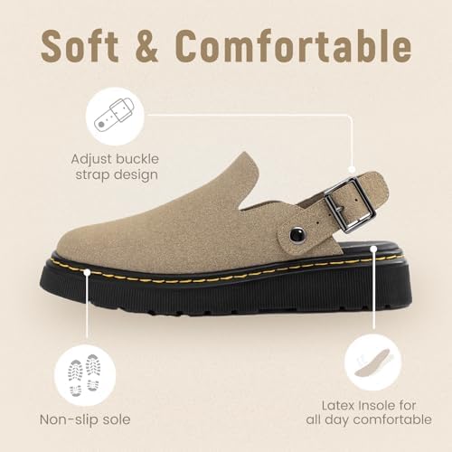 Athlefit Women's Slip On Suede Clogs with Back Strap