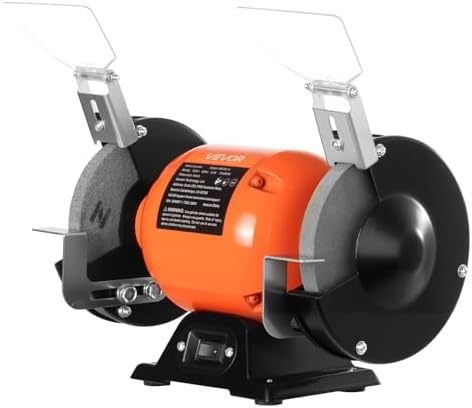 VEVOR Bench Grinder, 6-inch Single Speed Bench Grinder, 1750RPM Low-Speed Table Grinders with 250W 2A Induction Motor, 36/60-Grit Grinding Wheels & Adjustable Tool Rest for Precise Sharpening Grinding