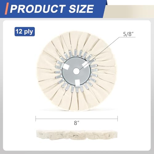 8" White Airway Buffing Wheel, 5/8" Arbor, 12-Ply Fine Polishing Wheel for Angle Grinder, Final Polishing for Aluminum & Metal, Removes Micro-Haze, High Gloss Mirror Finish, 2 PCS