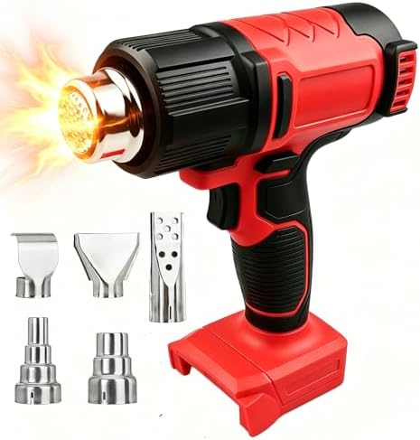 Cordless Heat Gun Compatible with Milwaukee 18V Battery, Portable Hot Air Gun Fast Heating Dual Temp with 4 Nozzles, 380W 1022°F (550°C) Soldering Heat Gun for Shrink Tubing, Resin(No Battery)